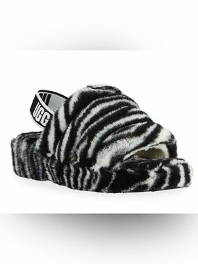 UGG Fluff Yeah Zebra Print Shearling Slippers 🖤🤍